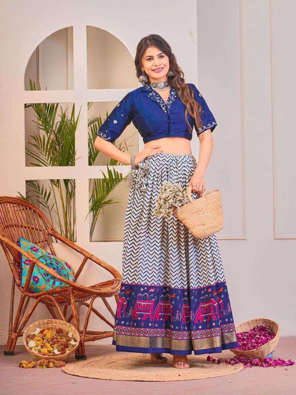 Women's Tussar Silk Patola Print Lehenga Choli Set with Foil Work - Image 21